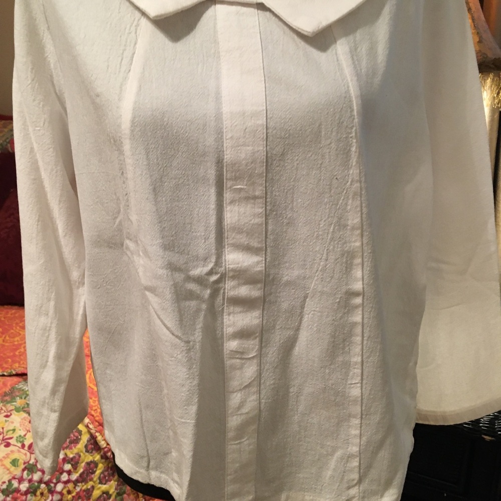 Misslook White Cotton & Polyester  3/4 Sleeves Top Sz Small